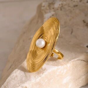 18K Gold Plated Adjustable Textured Oval Ring